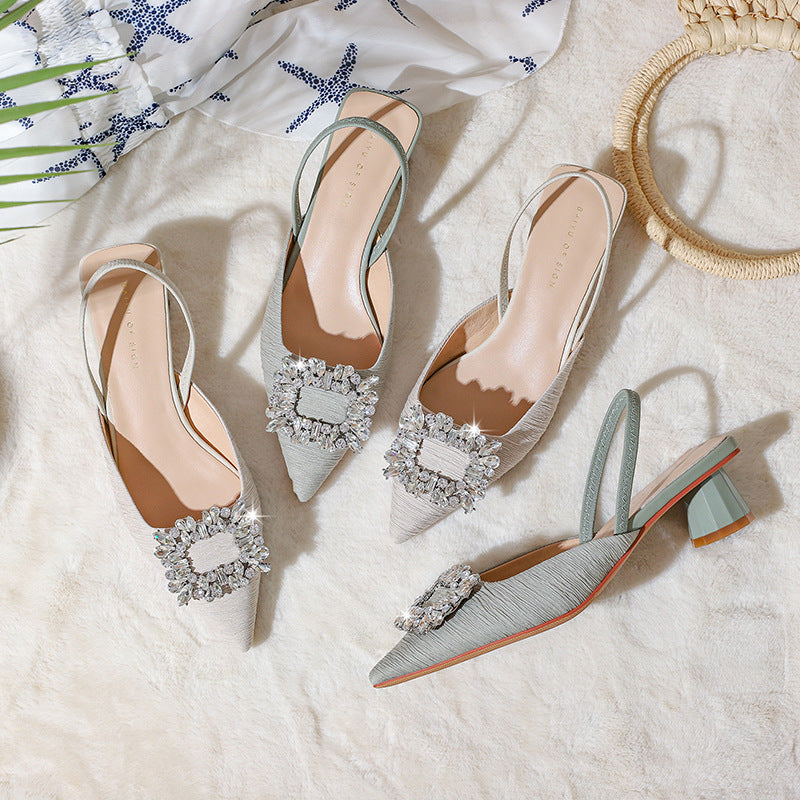 Kvinder Vintage Spids-Tå Slingback-Hæle med dekorativ Broche Stilla