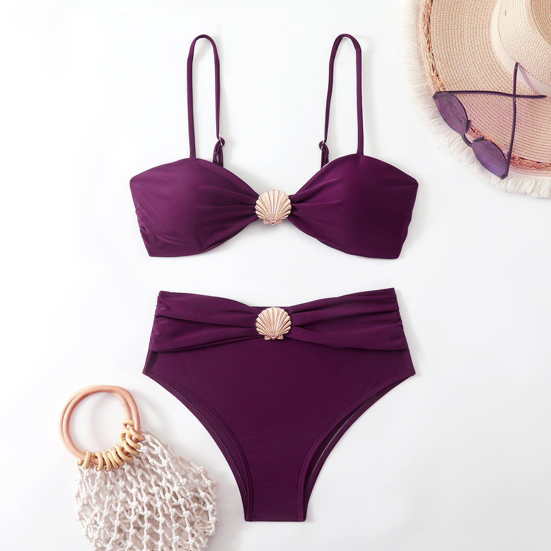 Dame Bikini-sæt med elegant muslingedetalje og høj talje Skovae