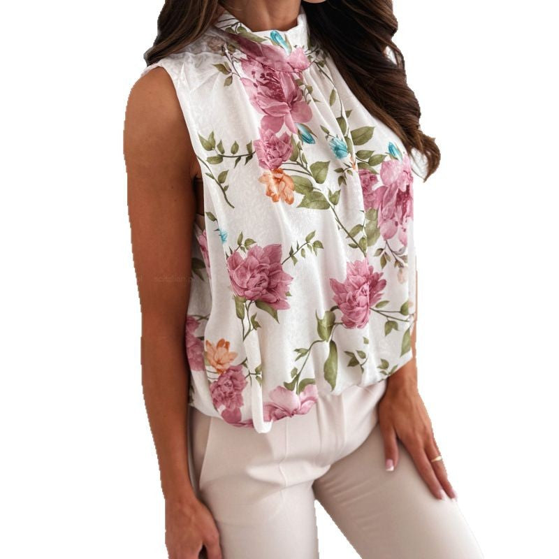 Kvinde Floral Print Højkrave Bluse Stilla