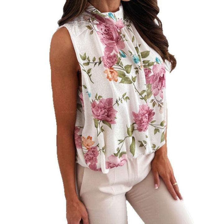 Kvinde Floral Print Højkrave Bluse Stilla