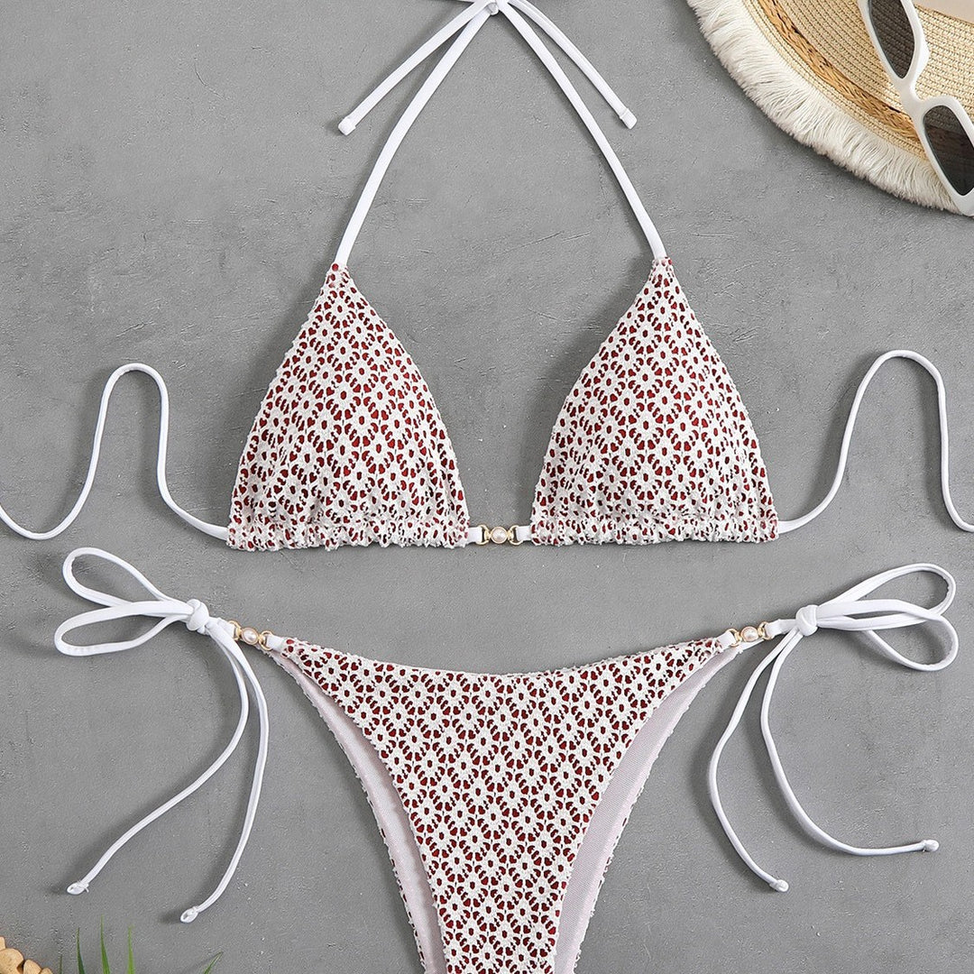 Dame triangle-bikini-sæt med raffineret hæklemønster og justerbare bindebånd Stilla