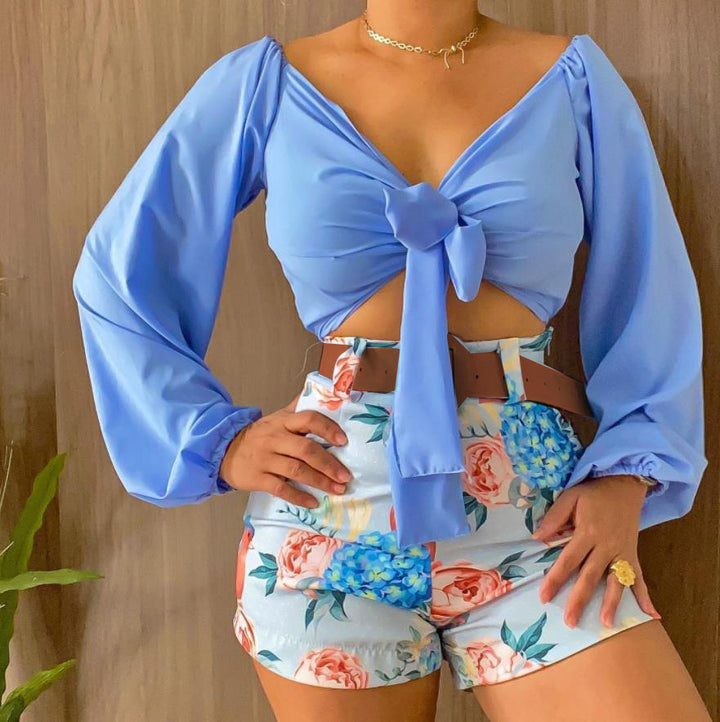 Dame Legende Crop-top med vide ærmer og knude-detalje Stilla