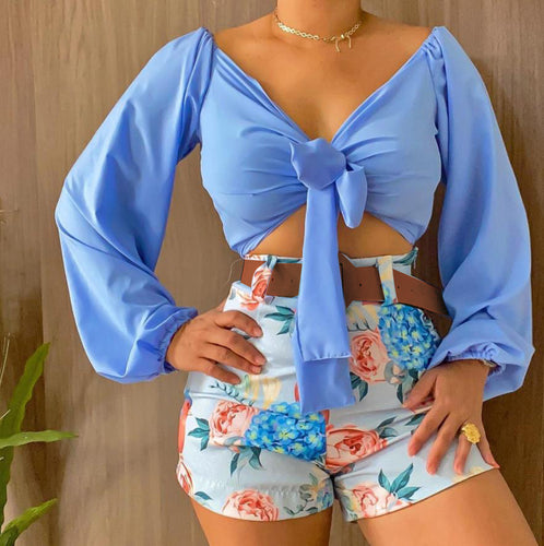 Dame Legende Crop-top med vide ærmer og knude-detalje Stilla