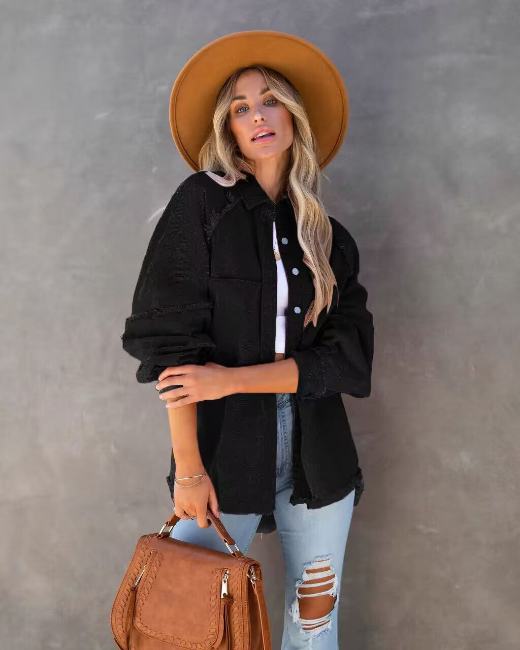 Dame Løs og stilfuld jeansbluse med frans Stilla