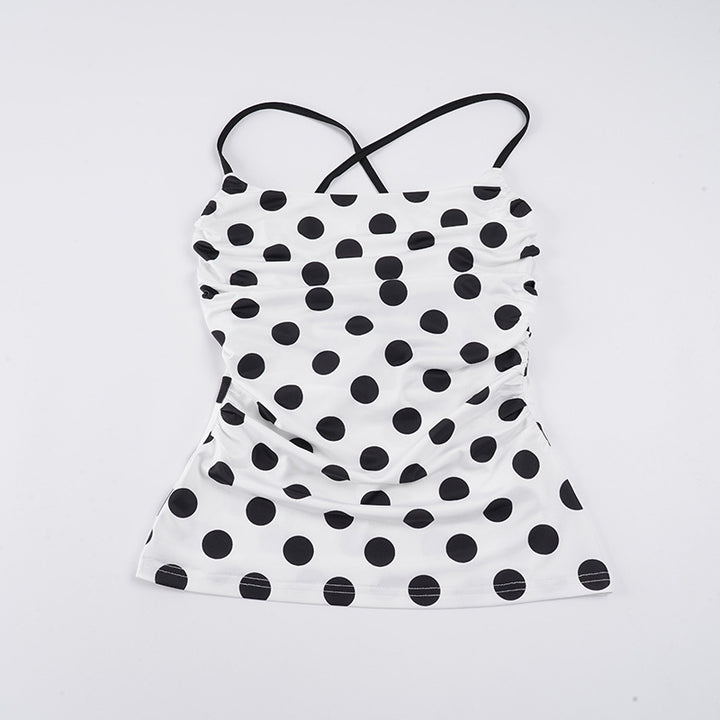 Dame polka-dot top med raffineret rynkeelement Skovae