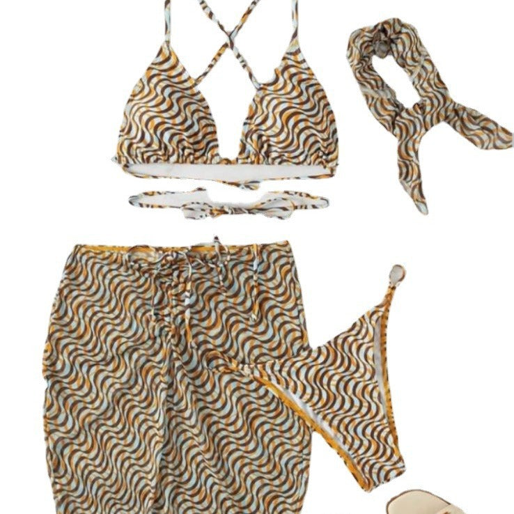 Femme Cut-Out Høj Talje Bikini Sæt med Matchende Indpakningsnederdel Stilla