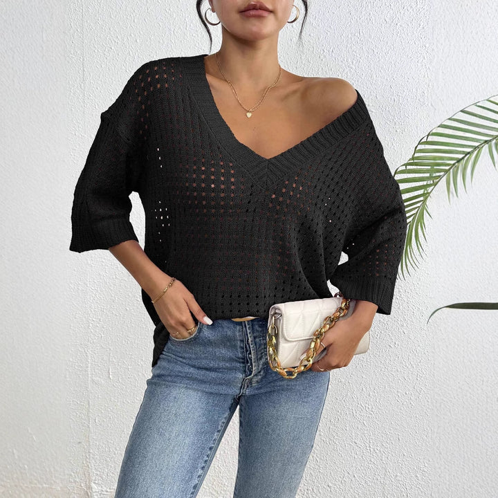 Dame Åndbar V-Hals Oversized Strik Pullover Stilla