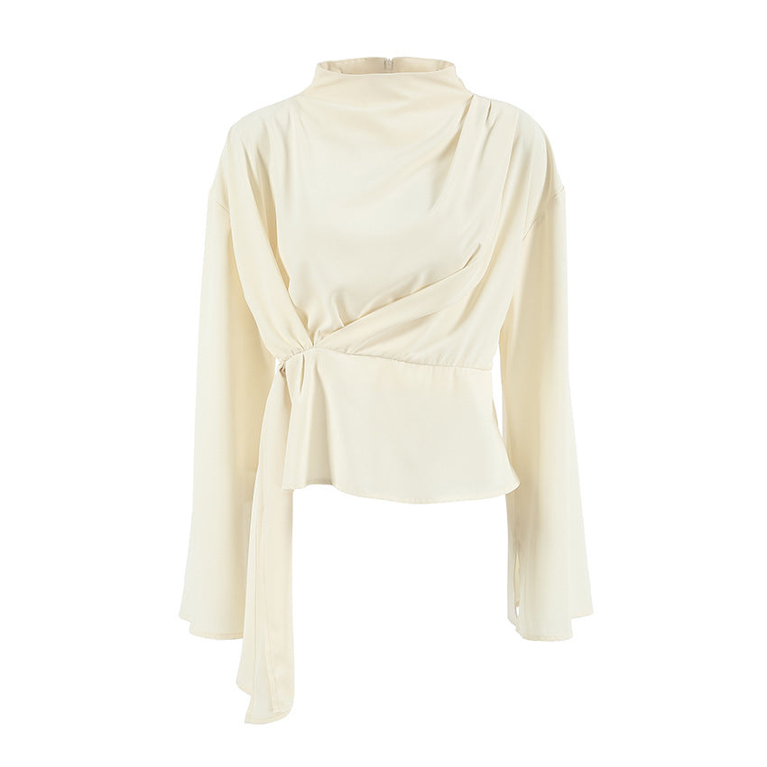 Dame elegant bluse top med asymmetrisk snit og afslappet indpakningsdetalje Stilla