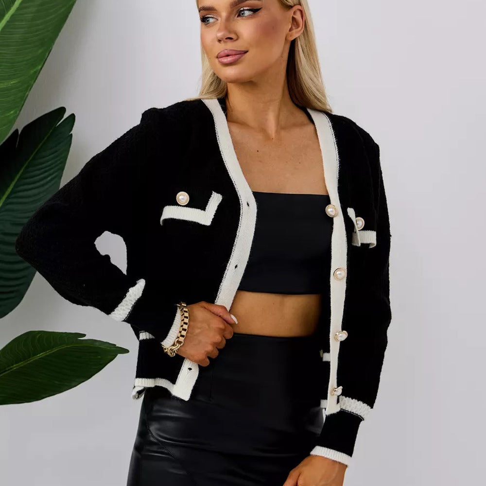 Dame Elegant Knaplukning Strikkardigan med Dekorative Lommer Stilla