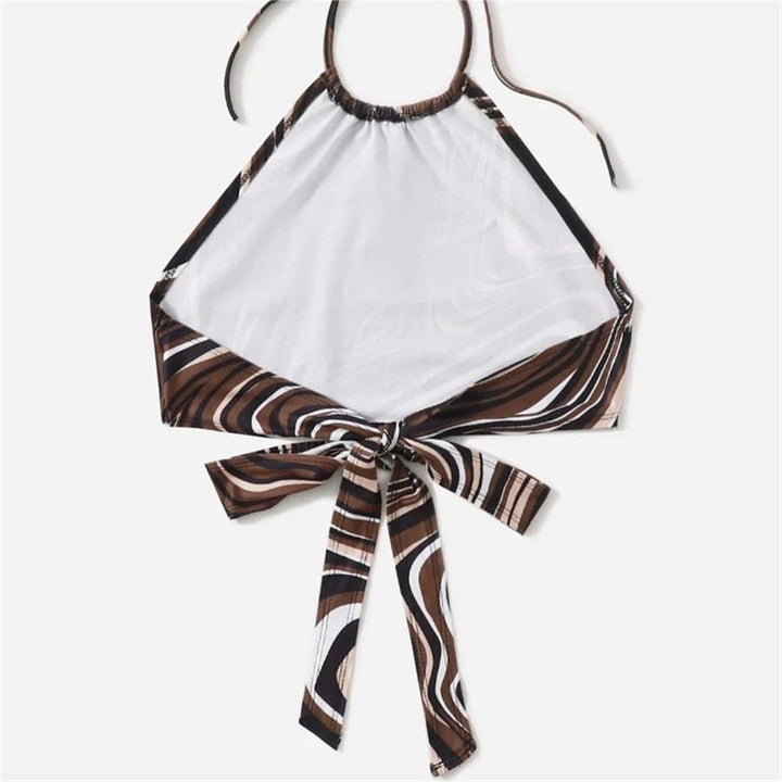 Dame trendy Halter-top med elegant indpakningsdesign og grafisk print Skovae