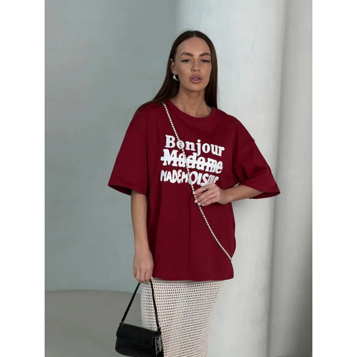 Dame T-shirt med moderne påskrift og afslappet snit Stilla