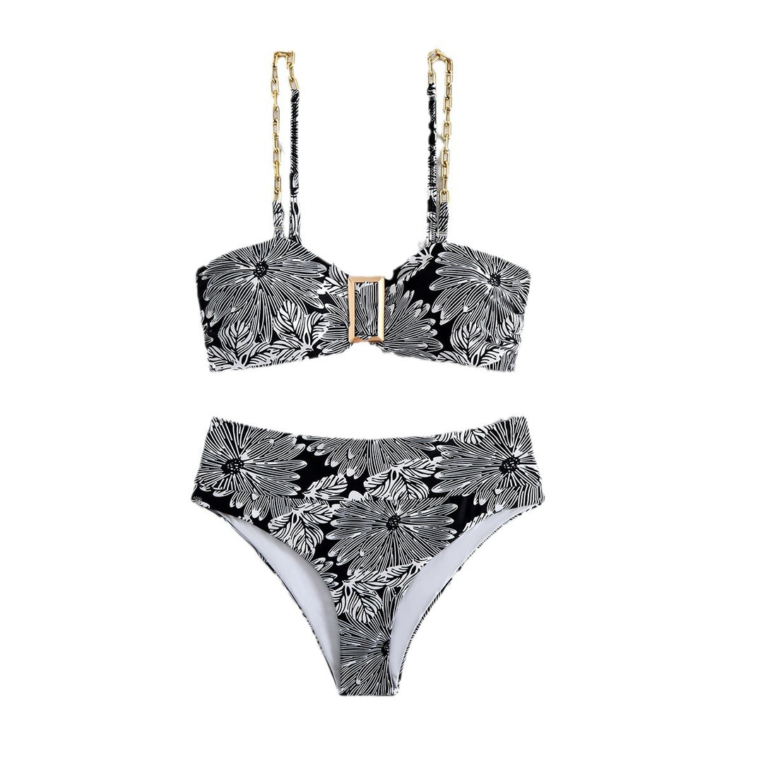 Dame Bikini-sæt med elegant snit, gyldne kædetrækkere og blomsterprint Stilla