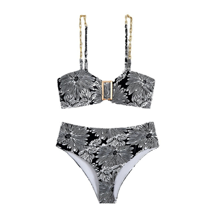 Dame Bikini-sæt med elegant snit, gyldne kædetrækkere og blomsterprint Stilla