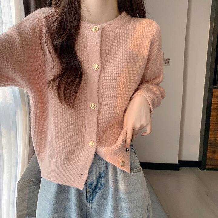 Femme Struktur Strik Button-Up Cardigan Stilla
