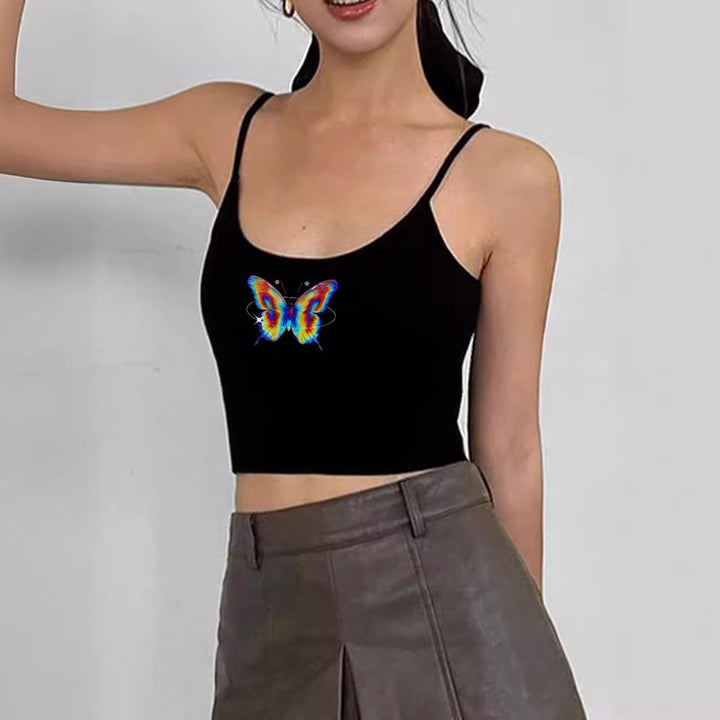 Dame Crop-top med motiverende statementtryk og fine spaghetti-stropper Skovae