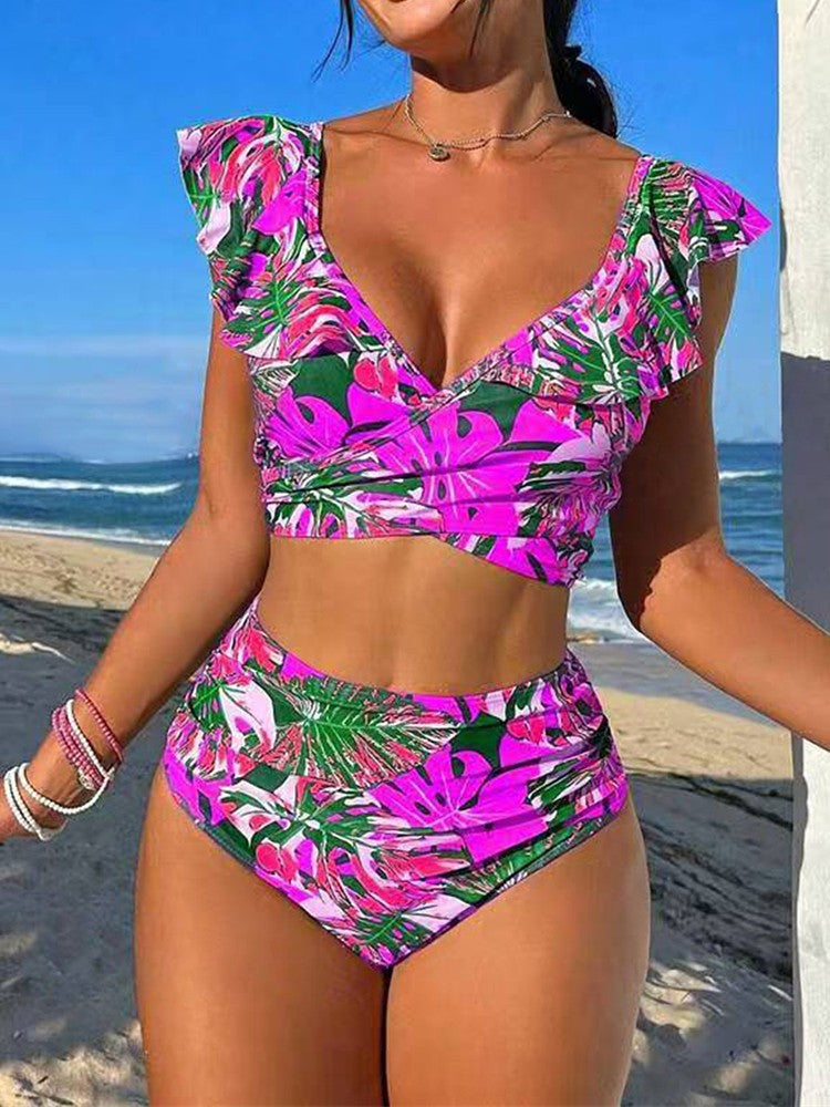 Dame bikini-sæt med flæsekant detaljer og blomsterdesign Stilla