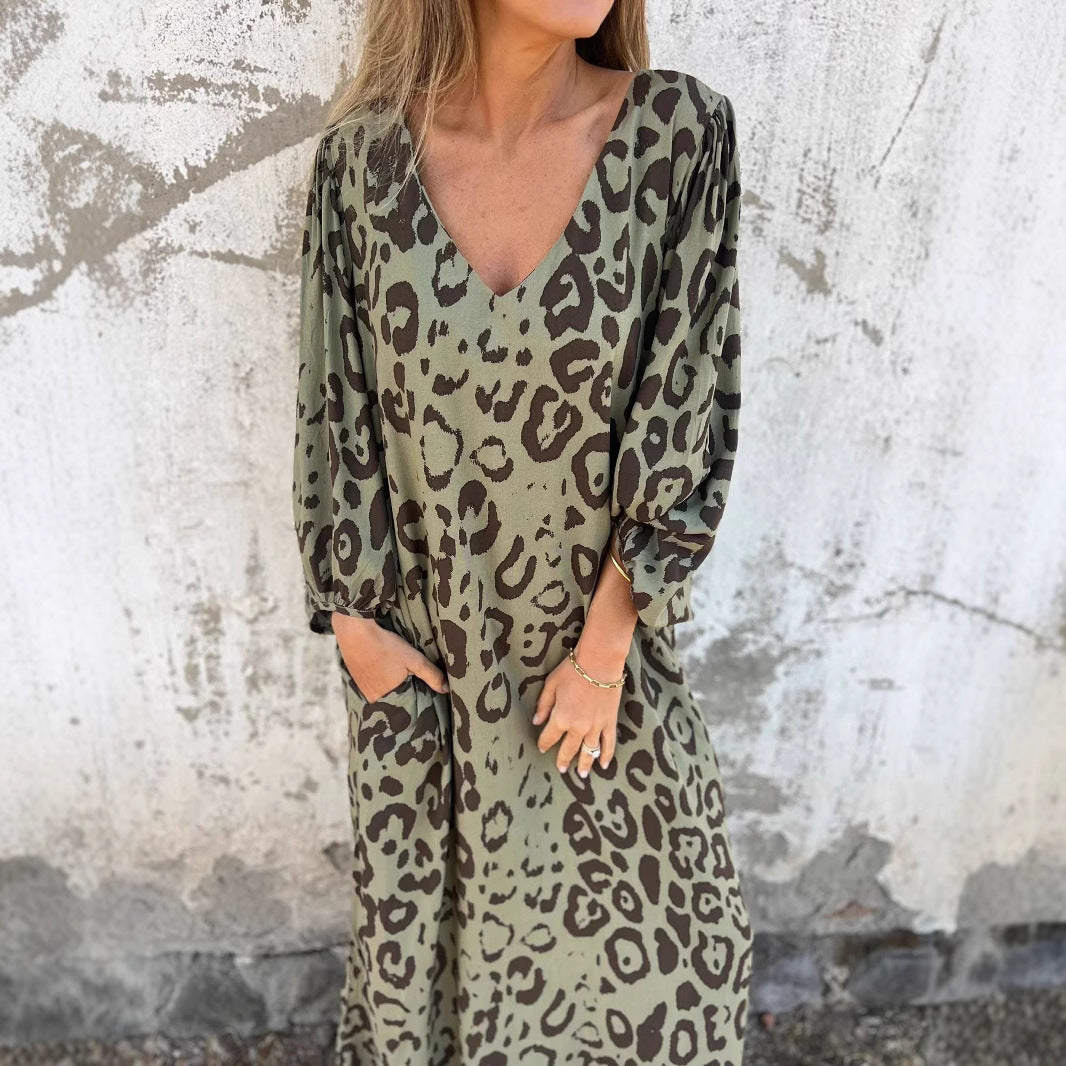 Dame maxikjole med leopardmønster Stilla