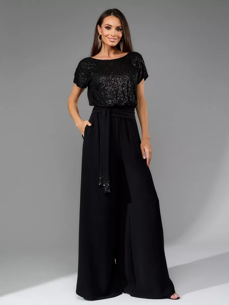 Dame Glamourøs Style-Outfit med glitrende overdel og vid pasform Stilla