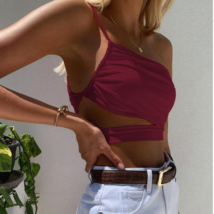 Dame asymmetrisk Crop-Top med indpakningsdetalje og justerbare stropper Stilla