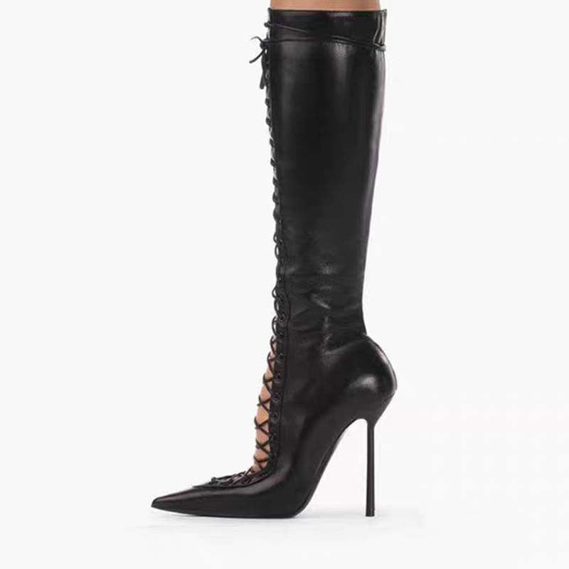 Femme Over-knæ Snøre-Stiletto-Støvler Stilla