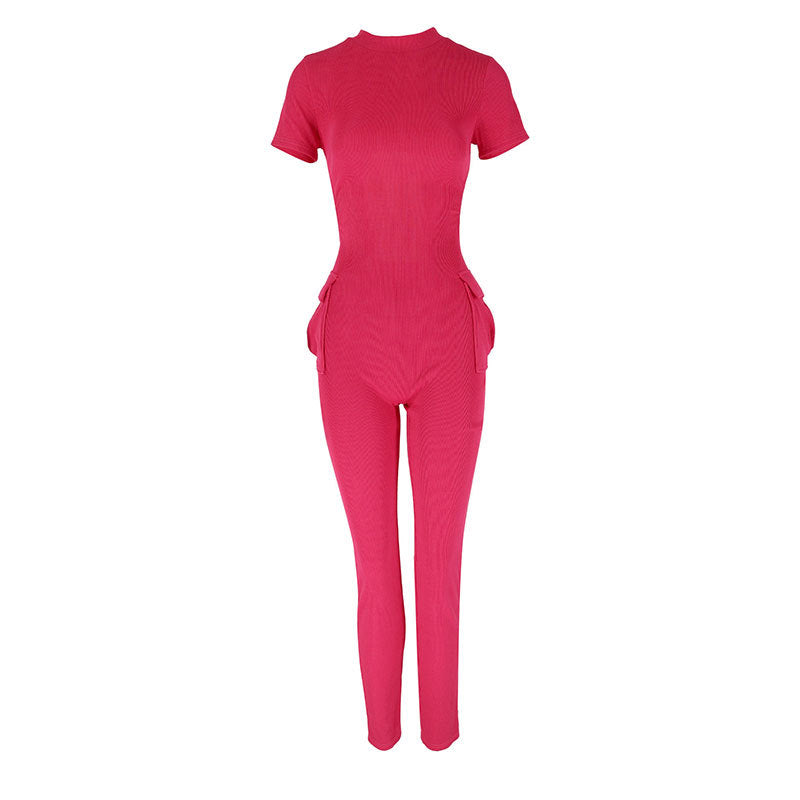 Dame figursyet jumpsuit med høj krave og sidelommer Skovae