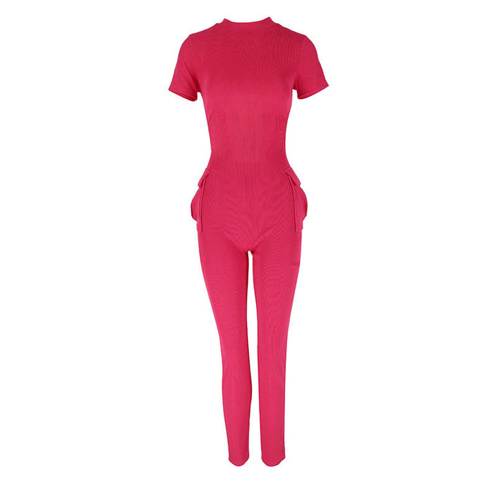 Dame figursyet jumpsuit med høj krave og sidelommer Skovae