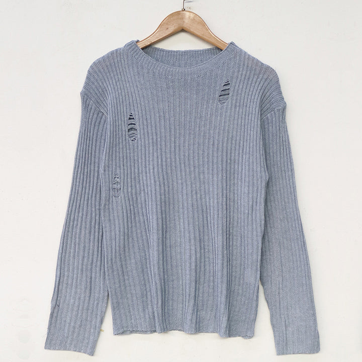 Dame afslappet strikpullover med fashionable rib og stilfulde revner Stilla