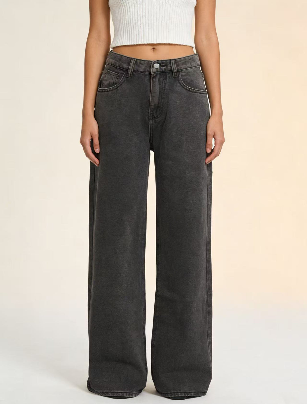 Dame bredde Denim-bukser med vintage-vask og høj talje Skovae