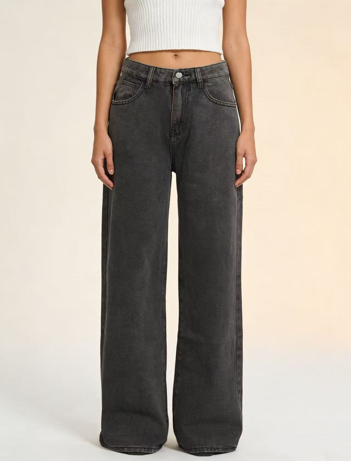 Dame bredde Denim-bukser med vintage-vask og høj talje Skovae