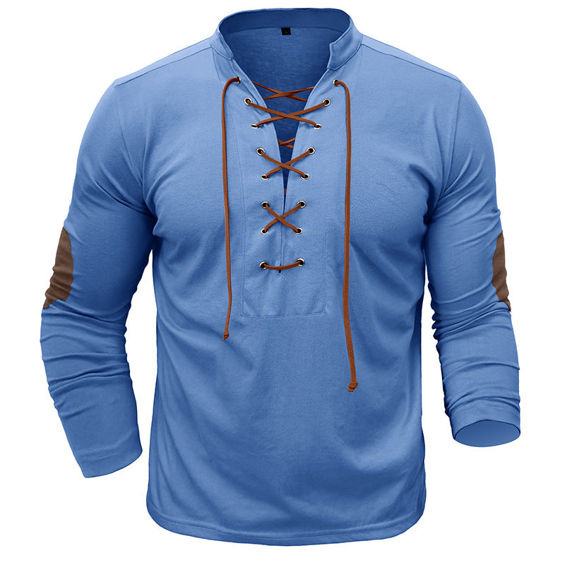Herrer Langærmet Henley-Skjorte med trendy snøring og fashionable detaljer Stilla