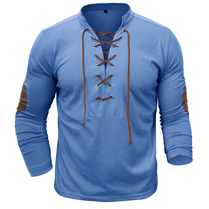 Herrer Langærmet Henley-Skjorte med trendy snøring og fashionable detaljer Stilla