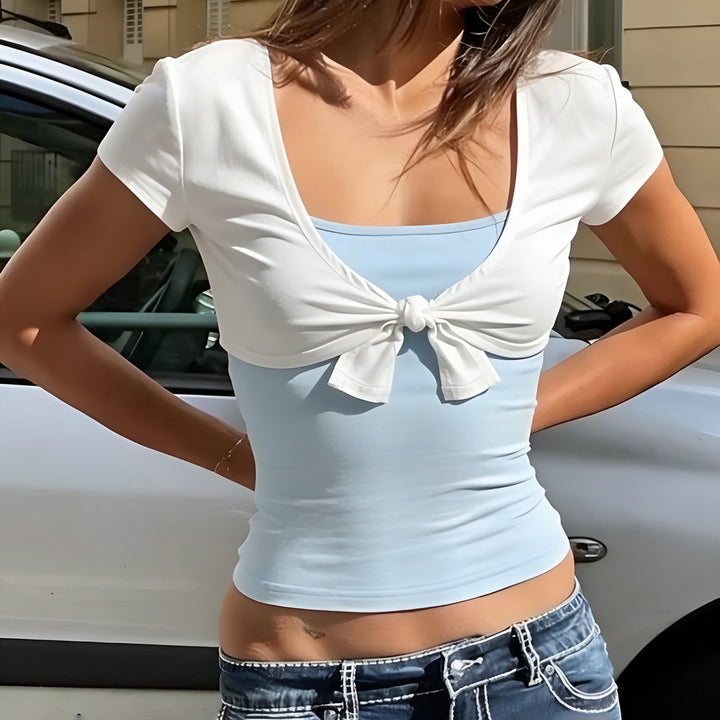 Dame afslappet crop-top med legende knudedesign og spaghetti-stropper Skovae