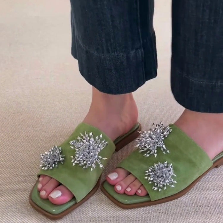 Dame Elegant Slide Mules med Strassdekorationer Stilla