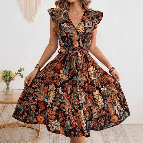 Dame blomsterprint midi-kjole Stilla