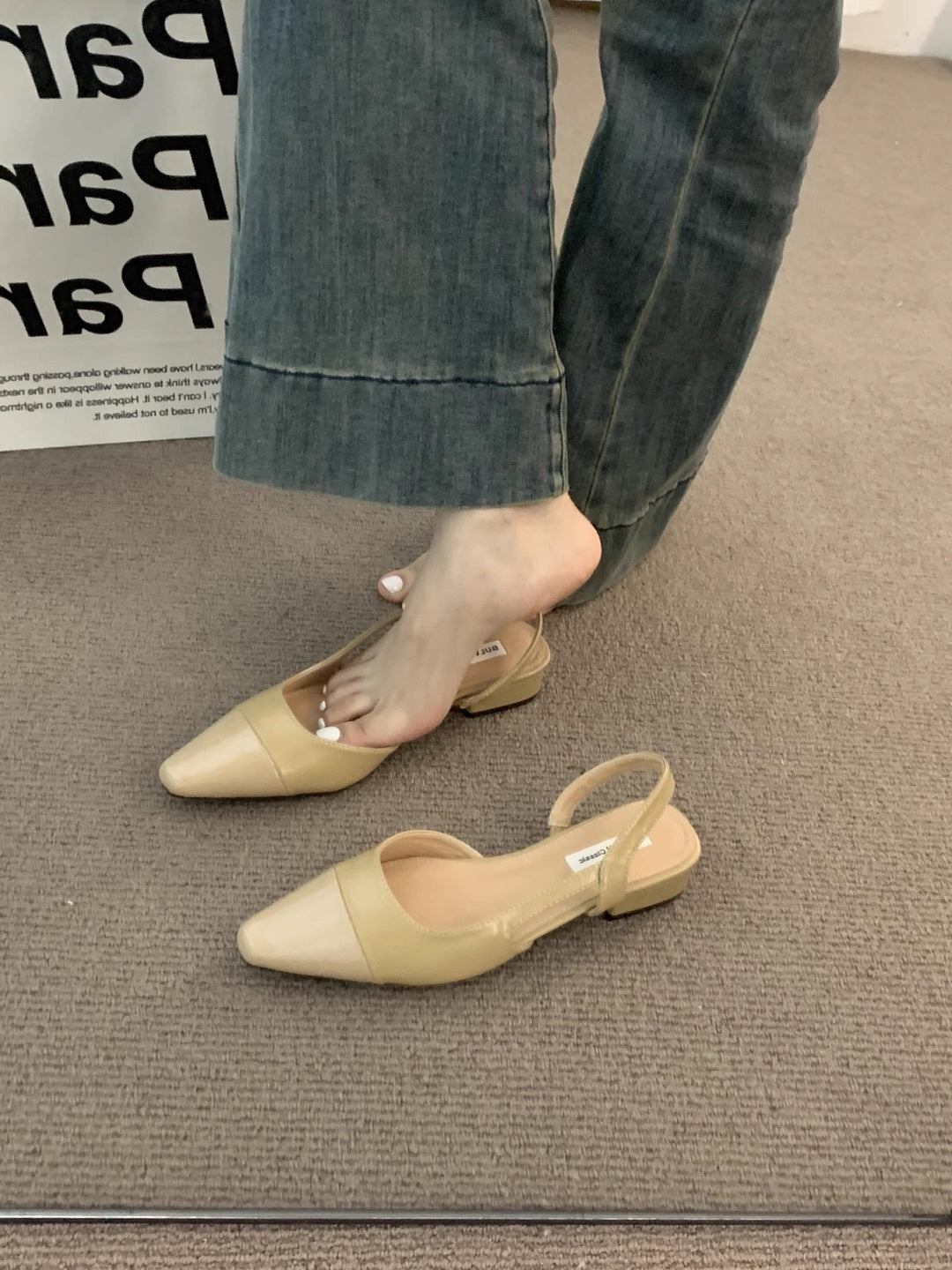 Dame Spids-Tå Slingback-Flade med elegante Remme Stilla