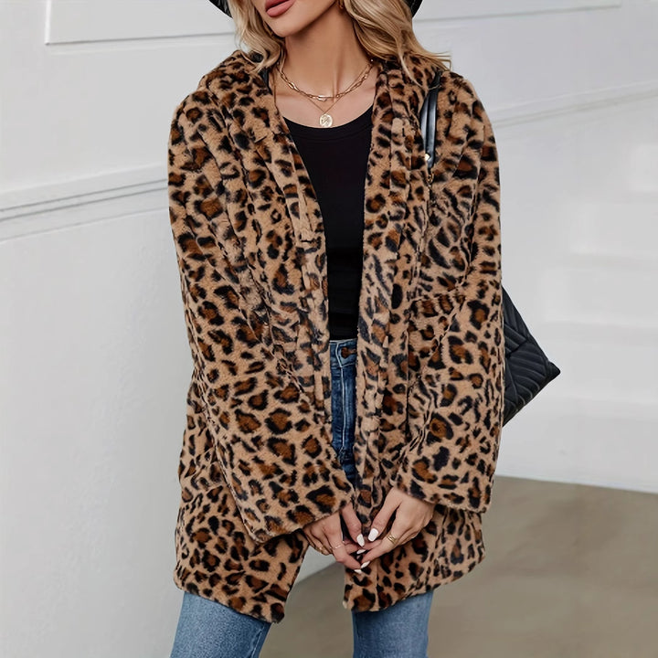 Dame Krammelige Plysjakke i trendy Leopardsmønster Stilla