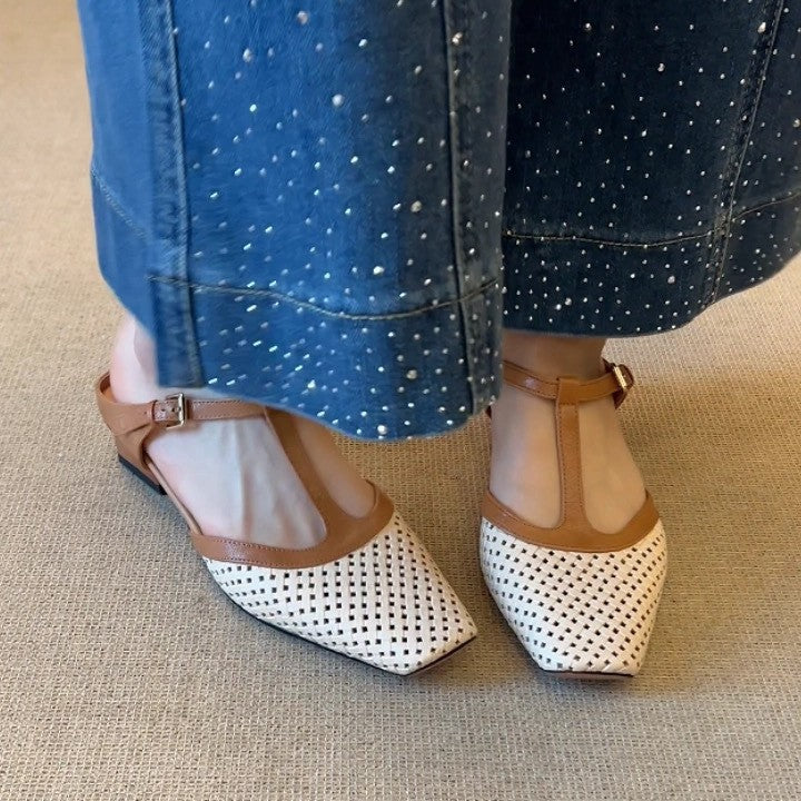 Dame Komfortable T-strap Ballerinas lavet af åndbart materiale Stilla