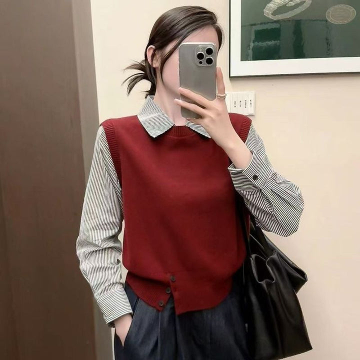 Dame upscale pullover med skjortekrave Stilla
