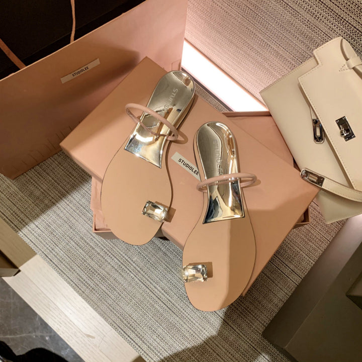 Dame Stilfulde Åbne Tå Slide Sandaler med Sten Accent Stilla