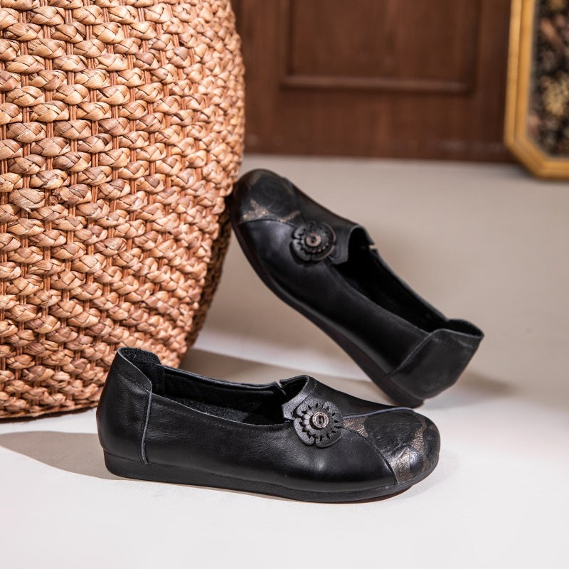 Femme Elegante Læder Ballerina Flats med Floral Accent Stilla
