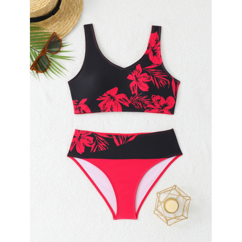 Dame bikini sæt med høj talje og blomster mønster Skovae