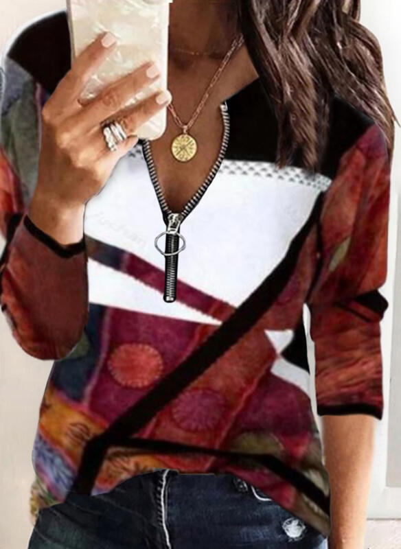 Stilla | Casual Printet Zip Langærmet T-shirt