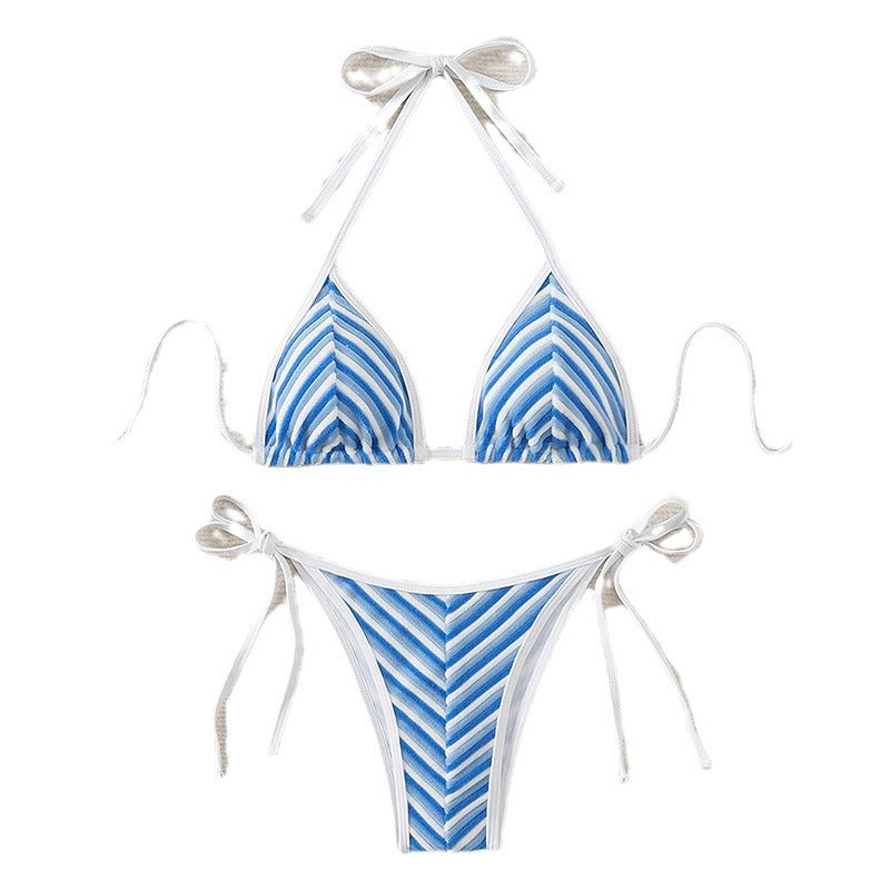 Dame triangel-bikini med justerbare bånd og stribedesign Stilla