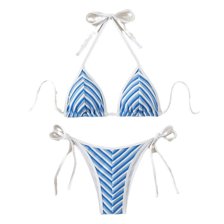 Dame triangel-bikini med justerbare bånd og stribedesign Stilla
