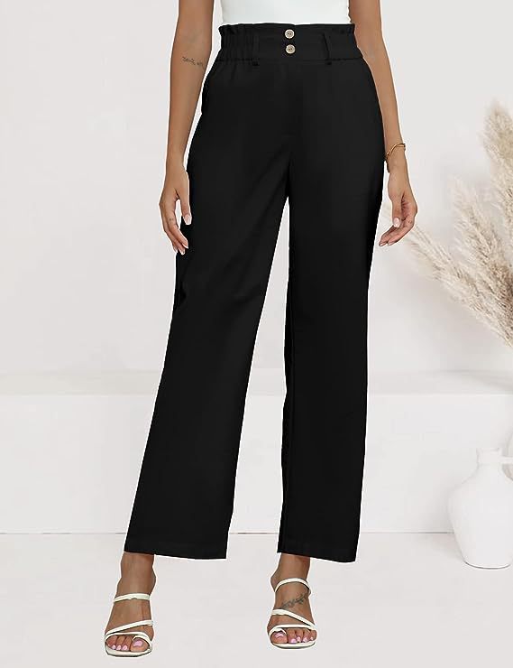 Dame bred stofbukser med elastisk talje og fashionable knapdetaljer Skovae