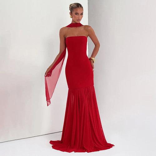 Damer Elegant aften kjole med transparente draperinger Skovae