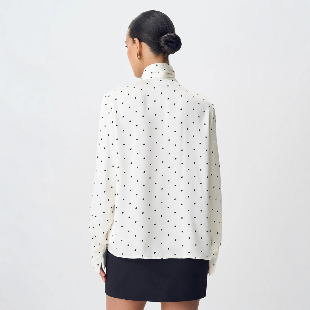 Damer elegant bluse med blonder detaljer og sløjfe krave Stilla