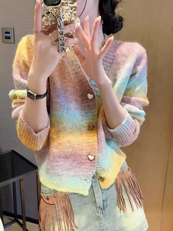 Femme Hjerte-Button Cardigan Pullover Stilla