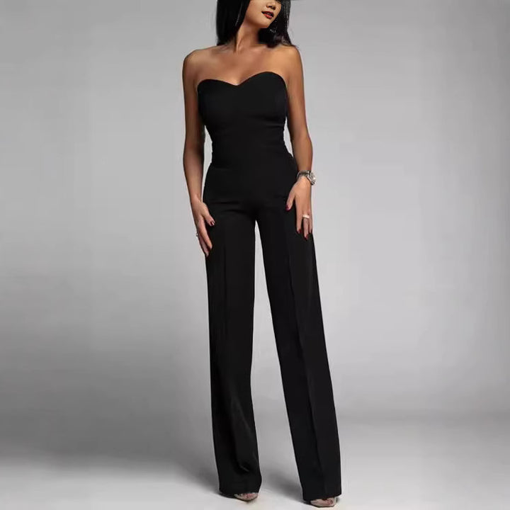 Dame off-shoulder jumpsuit med elegant hjerteudskæring og bred ben stil