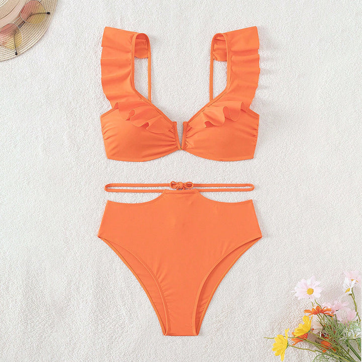 Damer høj talje bikini med voluminøse flæser Skovae